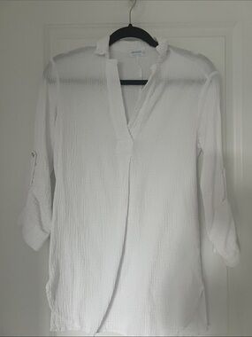 4OurDreamers White Crinkle V-Neck Tunic Cover Up